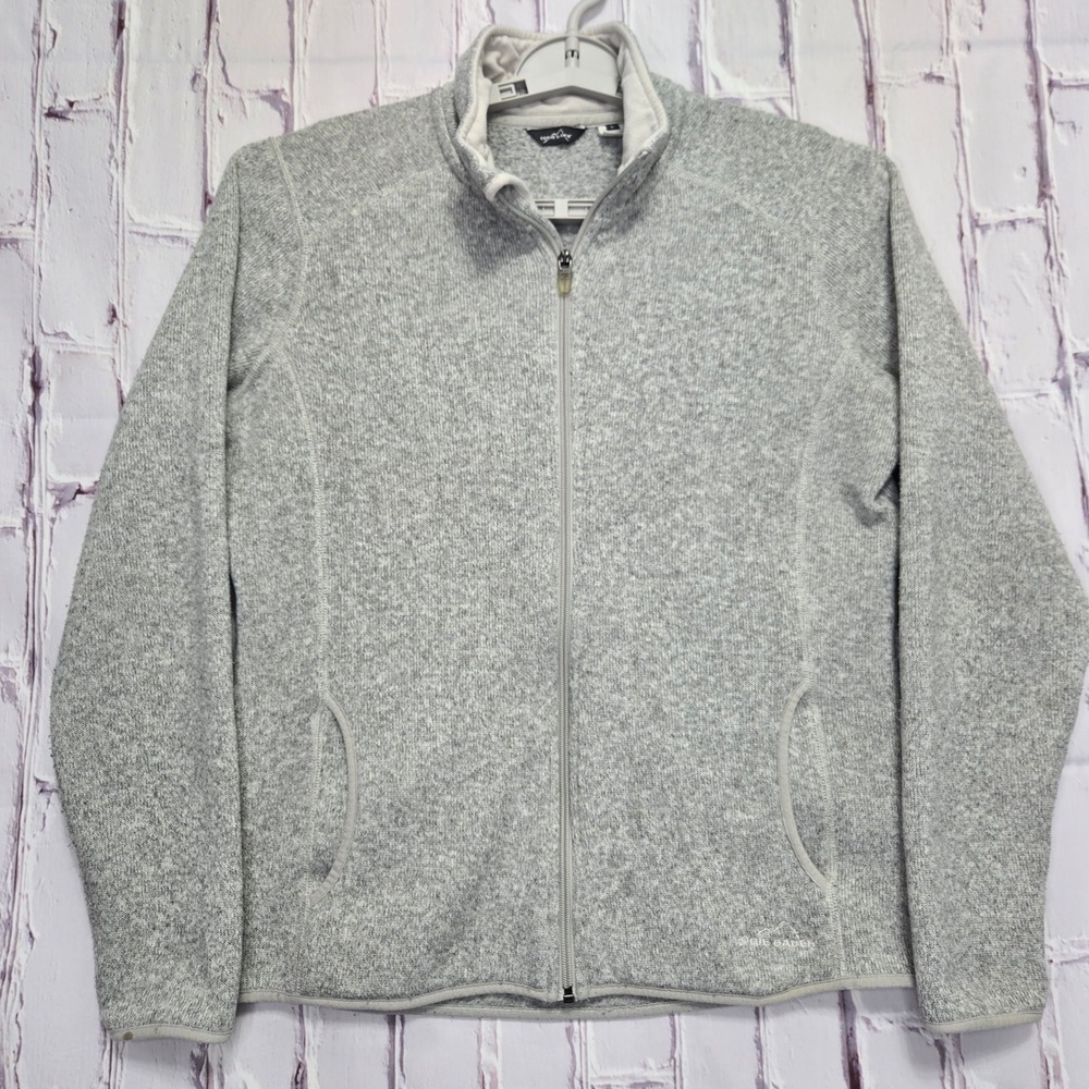 Eddie Bauer Full Zip Sweater Fleece Jacket Gray‎ Heather Womens Sz L Pockets